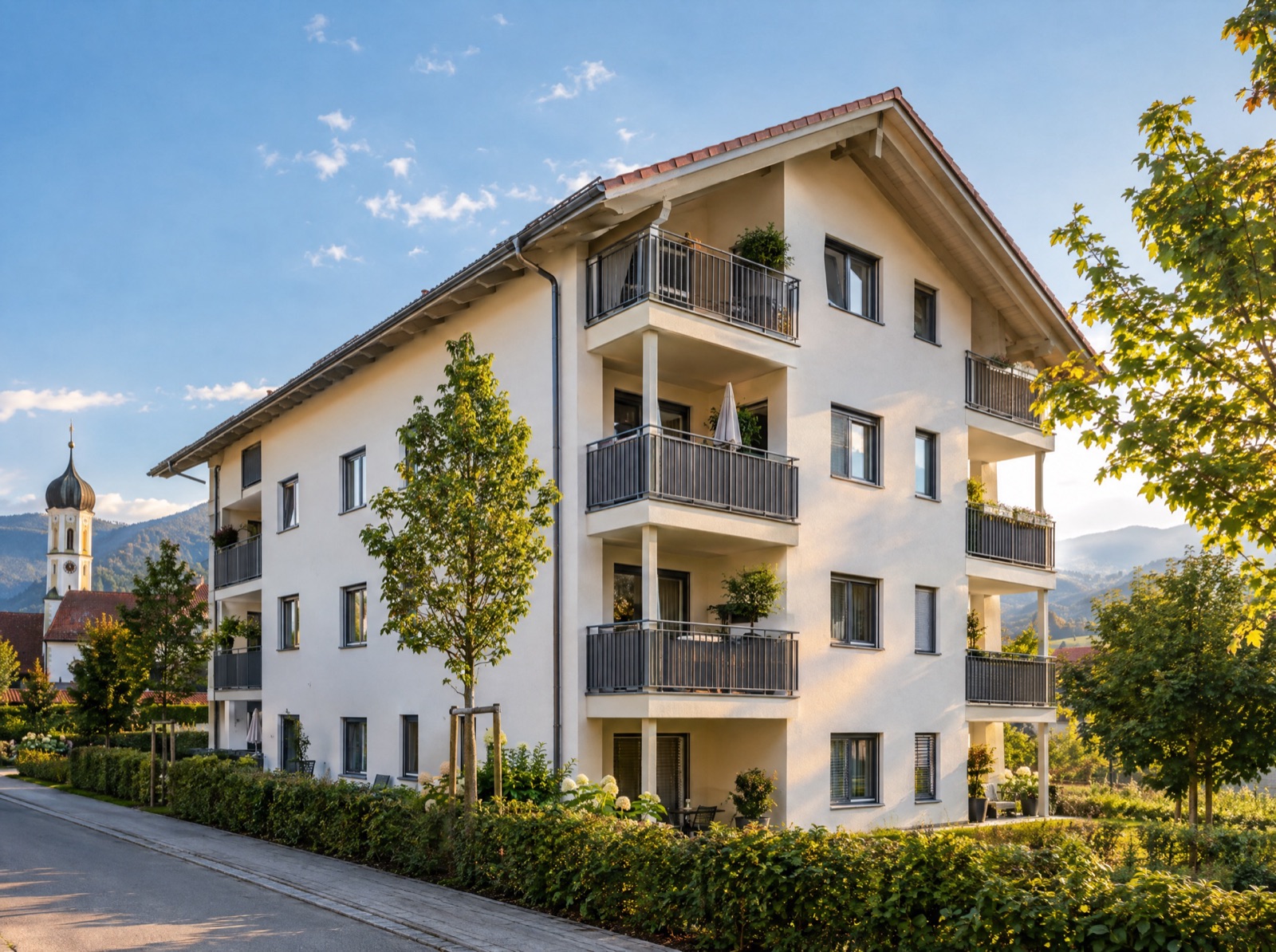 Frisch sanierte Fassade eines Wohnhauses in Bayern
