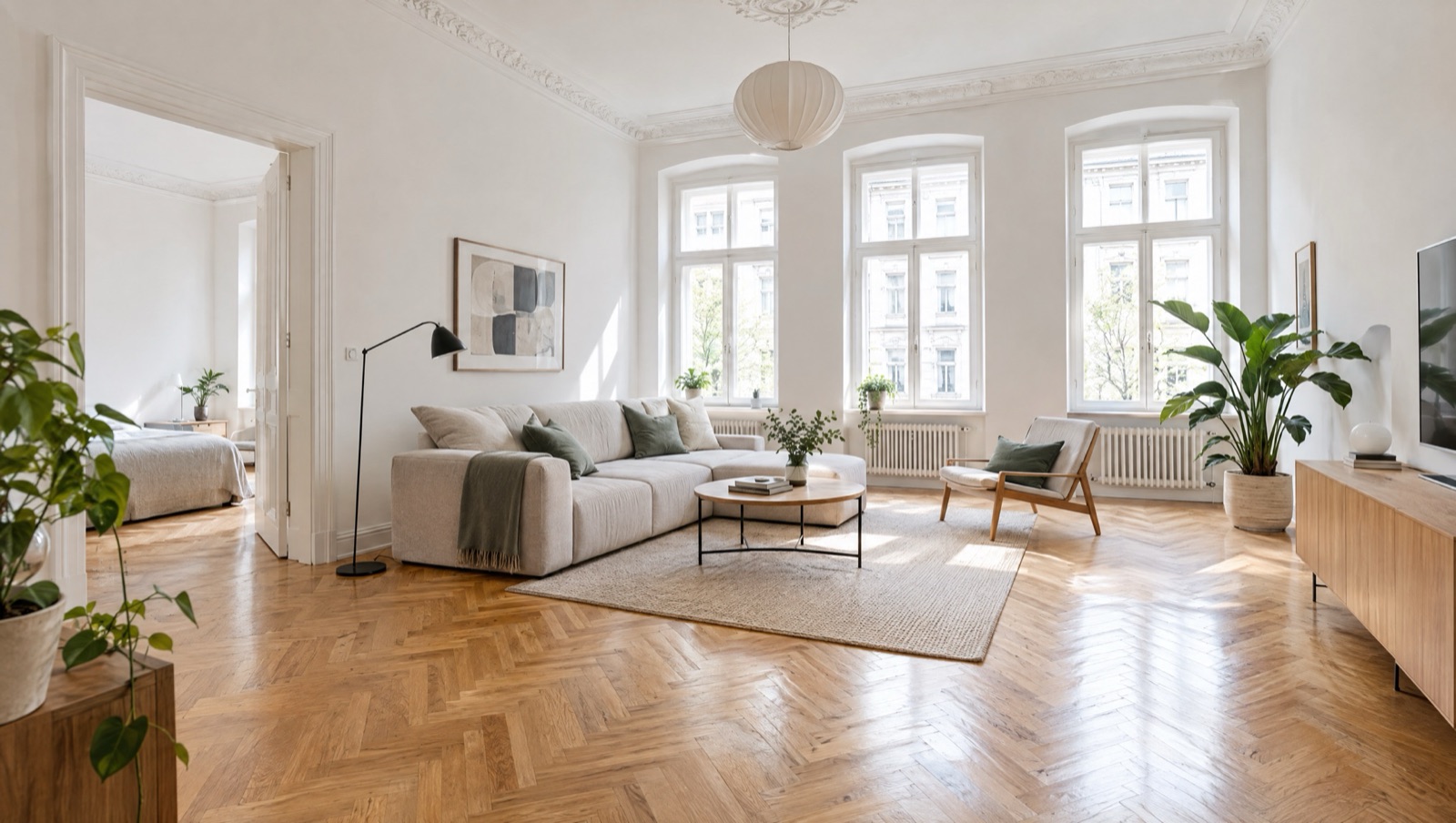 Helles Wohnzimmer einer sanierten Kapitalanlage-Wohnung